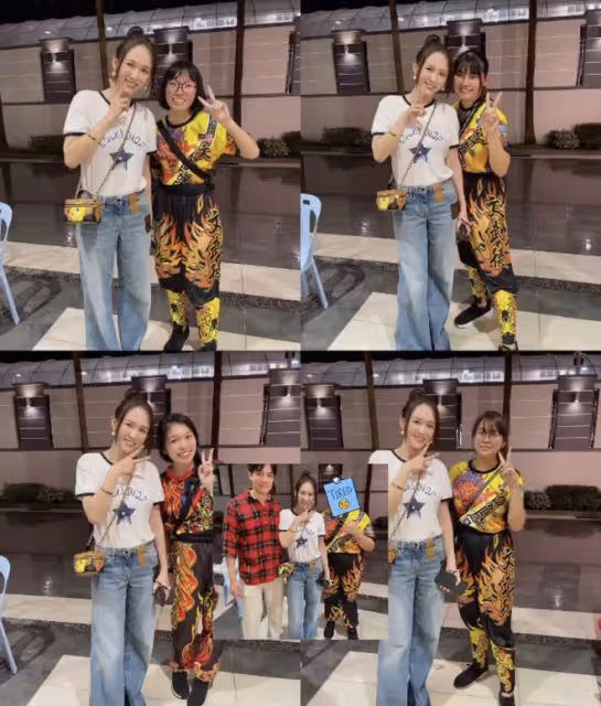 陳喬恩和老公在馬來西亞看舞獅,被演出者認出,挨個合影有親和力