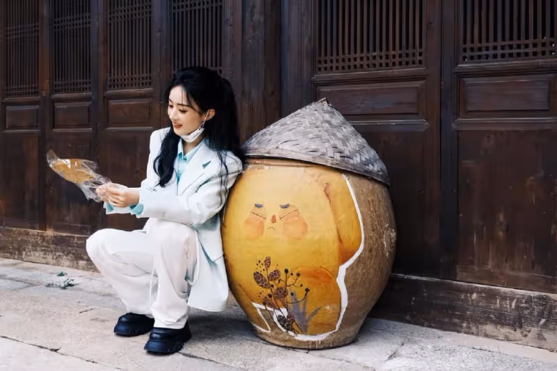 趙麗穎新年游古城,扎半馬尾穿百褶裙放風箏,清新文藝少女感十足