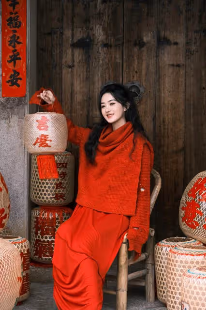 趙麗穎新年游古城,扎半馬尾穿百褶裙放風箏,清新文藝少女感十足