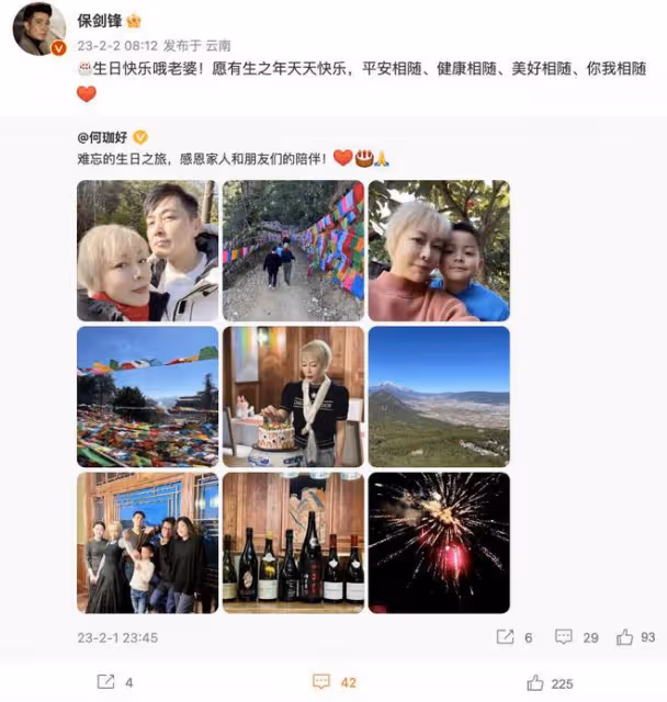 47歲保劍鋒為54歲老婆慶生,何珈好滿頭金髮好酷,7歲兒子像爸爸