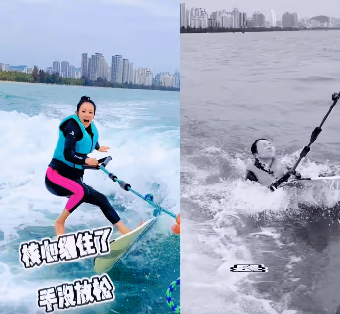 章子怡三亞度假太悠閒,給趙本山拜完年又跑去衝浪,皮膚白到發光