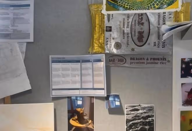 李嫣分享學校宿舍內景：書桌放著捲筒紙和畫筆，牆上貼著課表作品
