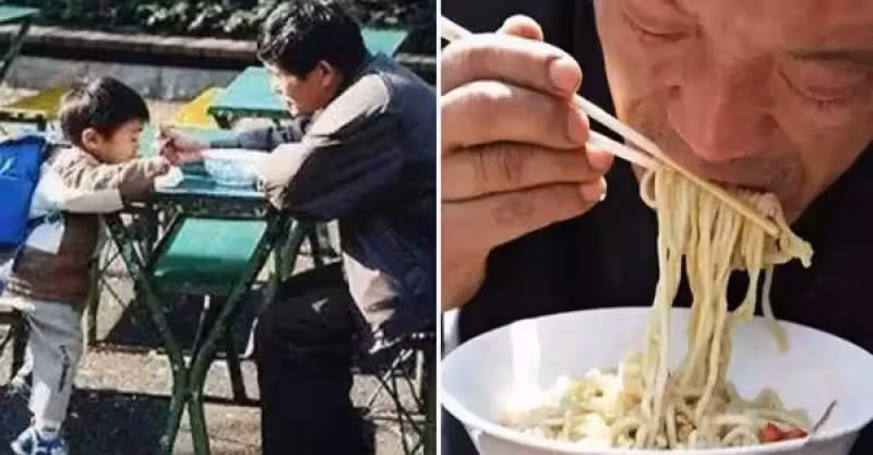 9歲小男孩「帶失明父親吃面」，大喊出「兩碗牛肉麵」，卻用手悄悄「比1」，老闆秒懂，父子離開後，店員收桌時愣住~