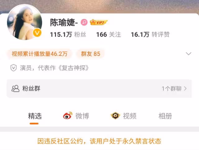 女演員陳瑜婕疑似被抓,社交帳號被永久禁言,疑似JD罪