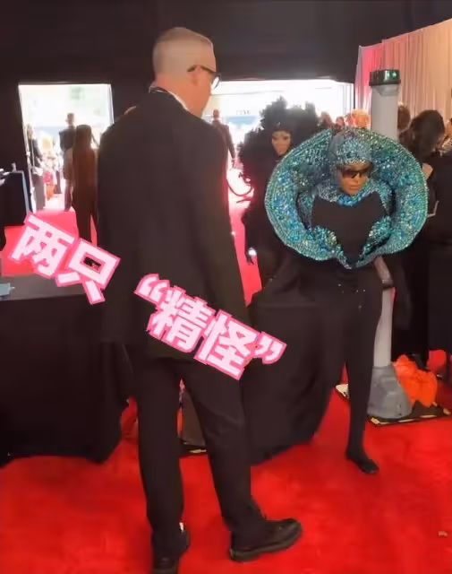 格萊美紅毯爭奇鬥豔，外國美女的禮服秀，卻來了兩隻「精怪」