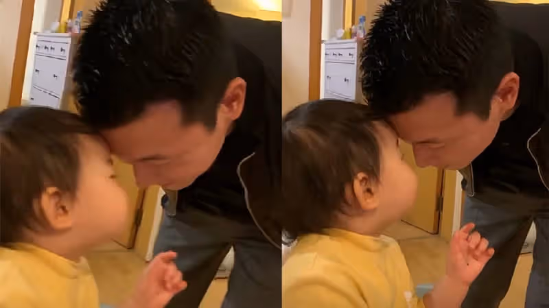朱珠老公與女兒溫馨互動，父女上演愛的貼貼，王珠寶乖巧配合萌翻
