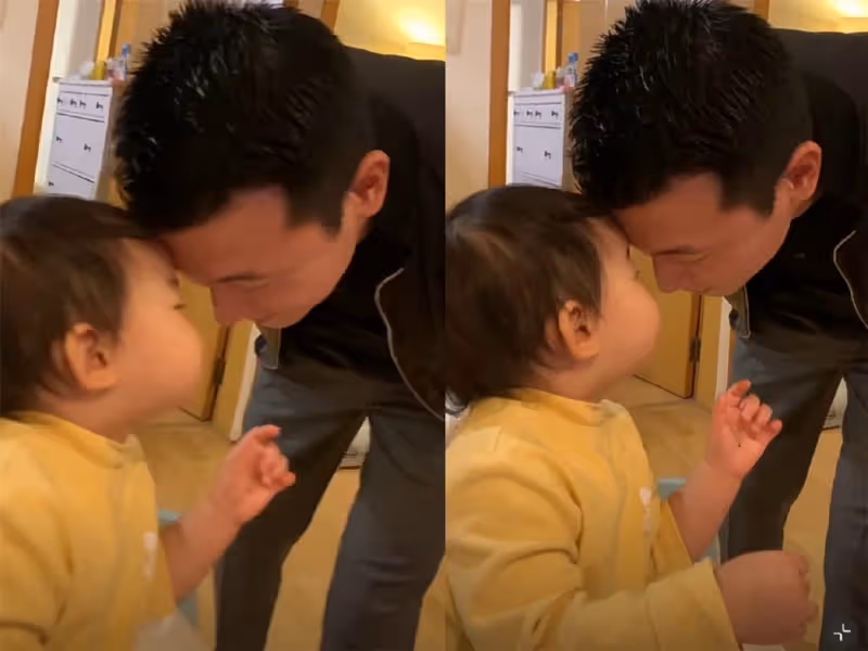 朱珠老公與女兒溫馨互動,父女上演愛的貼貼,王珠寶乖巧配合萌翻