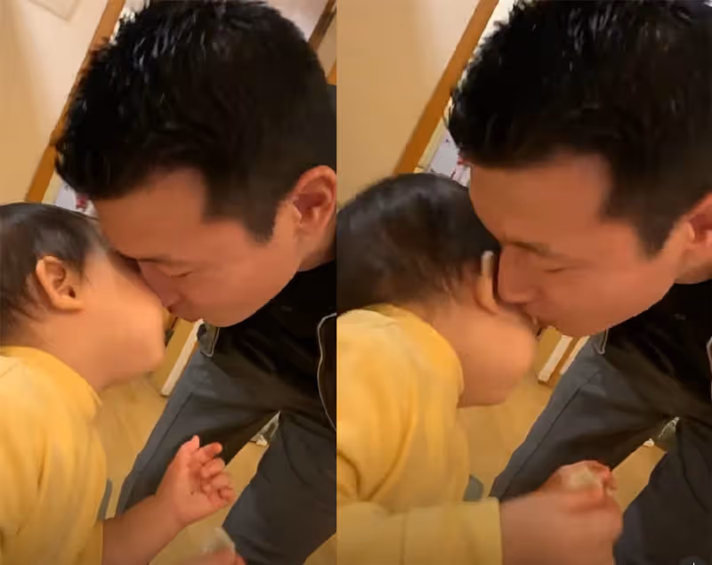 朱珠老公與女兒溫馨互動,父女上演愛的貼貼,王珠寶乖巧配合萌翻