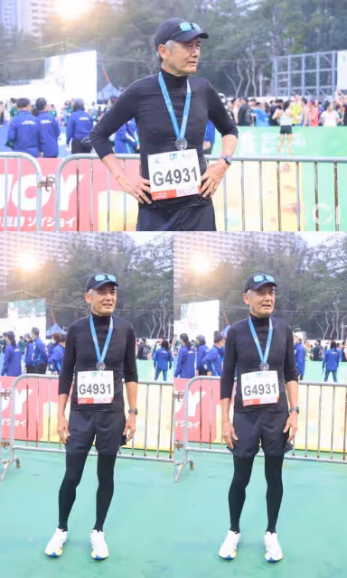 67歲周潤發跑渣打馬拉松,滿臉褶皺魚尾紋搶鏡,一小時跑完10公里