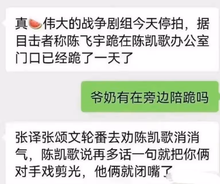 網曝陳凱歌氣到停工,陳飛宇戲份恐被刪除,傳警方已開始調查女方