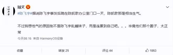 陳飛宇為求陳凱歌原諒，辦公室門口跪了一天，張譯張頌文勸都沒用
