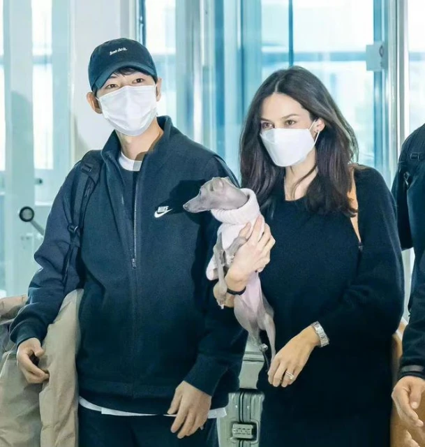 宋仲基與孕妻現身機場,手戴大鑽戒形影不離,多位保鏢跟隨成人牆