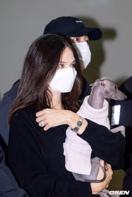 宋仲基帶老婆Katy出國拍戲，Katy孕肚明顯緊貼著宋仲基行走