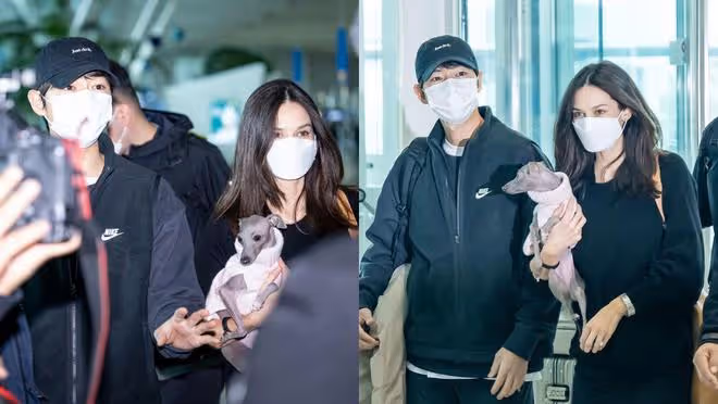 宋仲基帶老婆Katy出國拍戲，Katy孕肚明顯緊貼著宋仲基行走