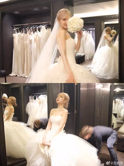 周揚青突曬婚紗照！黑色婚紗「大露美背」牽手西裝男