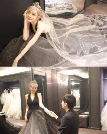周揚青突曬婚紗照！黑色婚紗「大露美背」牽手西裝男