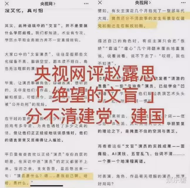 央視網刪除趙露思所有相關內容，絕望的文盲能夠演好戲嗎？