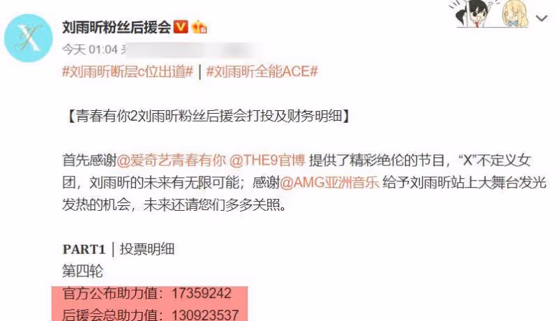 劉雨昕斷層C位出道實錘了,後援會曬出鐵證,比官方數據多一位數