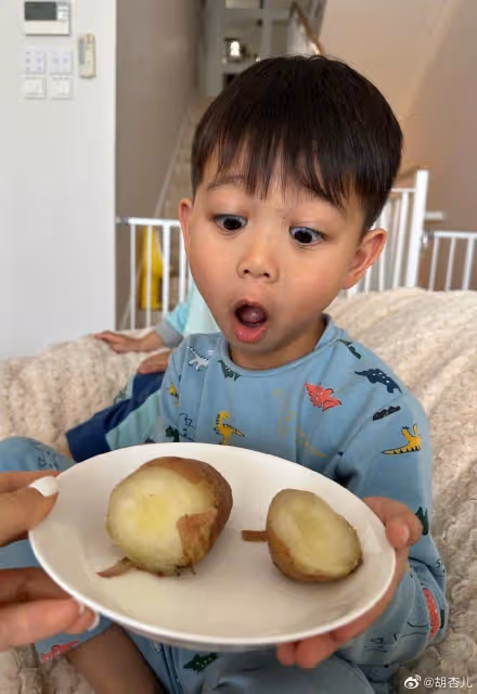 胡杏兒帶兒子挖紅薯,5歲奕霆調皮搞怪表情豐富,被贊有演員潛質