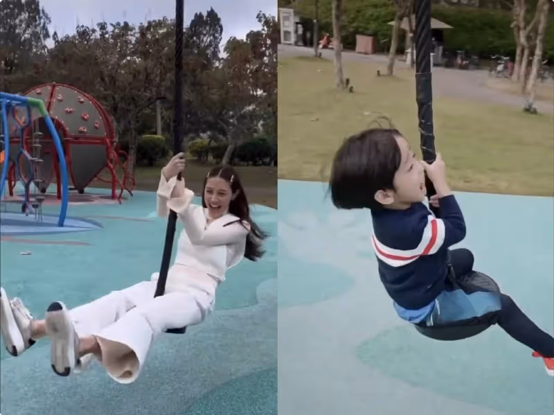 鄭嘉穎為4歲長子慶生，嬌妻陳凱琳膚色暗沉，剛出月子就陪兒子瘋玩