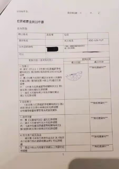 具俊曄公開無犯罪記錄證明 大S稱將以法律維權