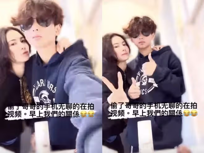 張柏芝與次子花式擺拍,12歲小Q身高猛長超媽媽,越來越像謝霆鋒