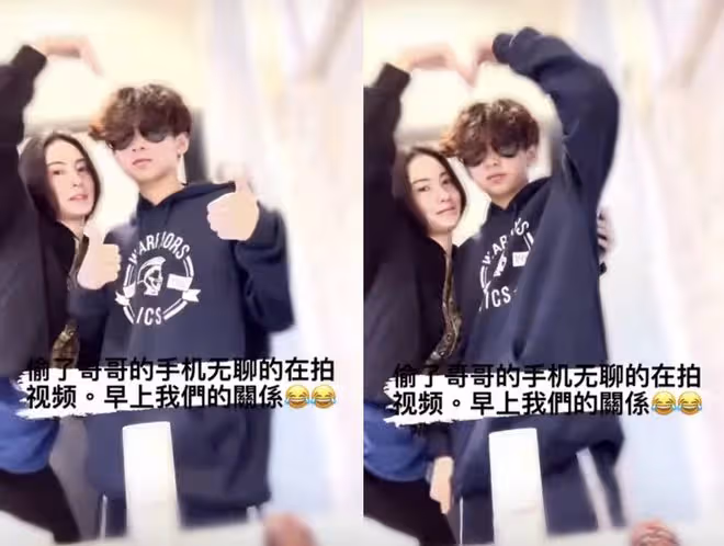 張柏芝與次子花式擺拍,12歲小Q身高猛長超媽媽,越來越像謝霆鋒