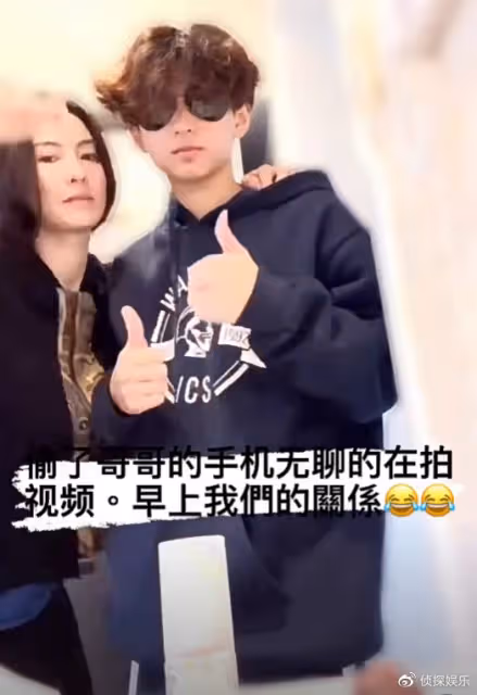 張柏芝與次子同框像姐弟,13歲小Q黑超遮面,比爸爸謝霆鋒還帥