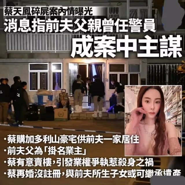 名媛蔡天鳳遭碎屍最新後續：前夫落網，想偷渡出境，霸占上億資產