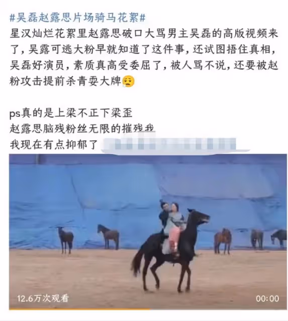 曝趙露思片場罵吳磊說髒話,被網友怒批沒素質,騎馬戲拍到大哭