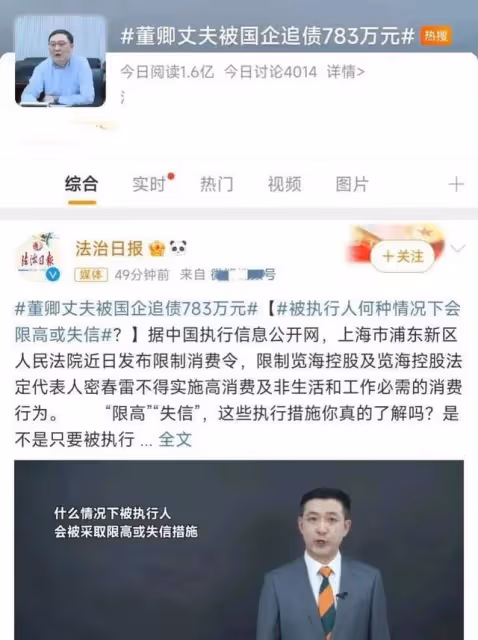 董卿老公身價超100億,卻欠債783萬成老賴被限制消費,豪門夢碎?