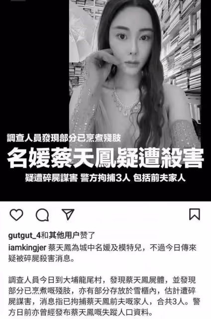 香港名媛碎屍案最新進展：兇案主謀是前夫父親，利用孩子誘騙母親