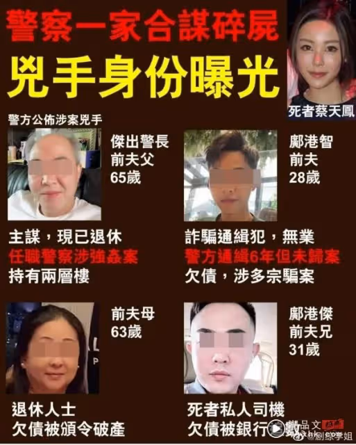 名媛分屍案|蔡天鳳前夫一家四口被起底!根本就是現實版《寄生上流》!