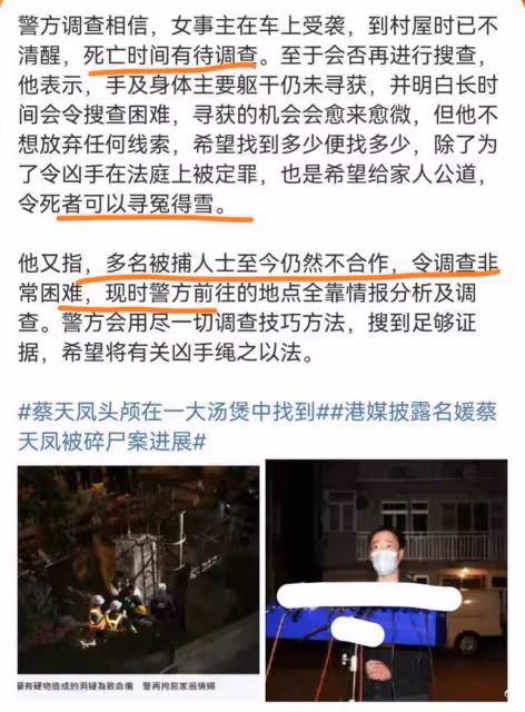 蔡天鳳烹屍案新嫌疑人落網,系前公公的情婦,目前被抓的人都裝傻