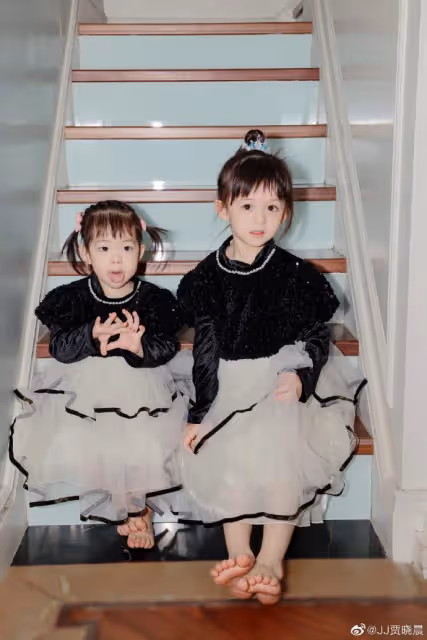 樊少皇嬌妻曬倆女兒萌照,飯兜飯糰穿公主裙同框,顏值差距明顯