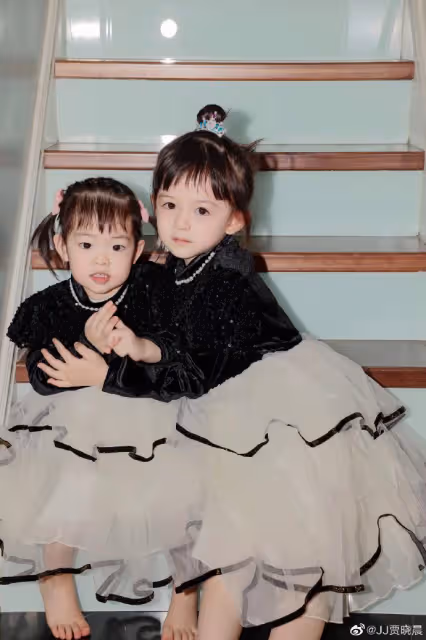 樊少皇嬌妻曬倆女兒萌照,飯兜飯糰穿公主裙同框,顏值差距明顯