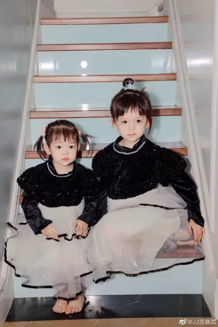 樊少皇嬌妻曬倆女兒萌照,飯兜飯糰穿公主裙同框,顏值差距明顯