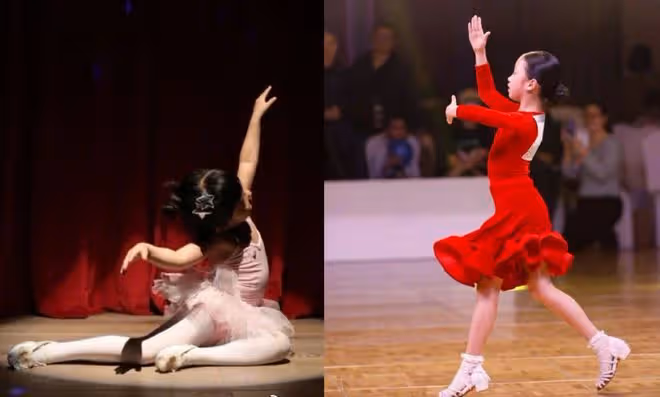孫儷分享女兒拉丁舞比賽,8歲小花長大了,穿紅裙耀眼又自信