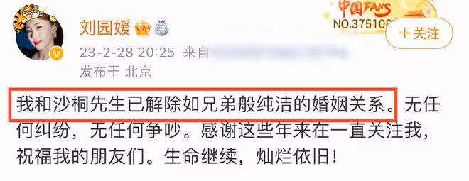 42歲女星官宣離婚！與大12歲央視沙桐結婚13年，自稱如兄弟般純潔