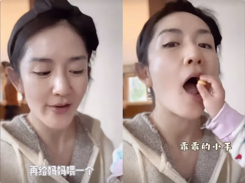 謝娜為女兒做餅乾,小咘芽喂媽媽用假動作,像謝娜一樣有綜藝感