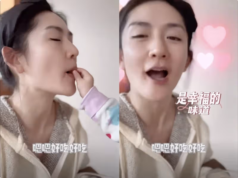 謝娜為女兒做餅乾,小咘芽喂媽媽用假動作,像謝娜一樣有綜藝感