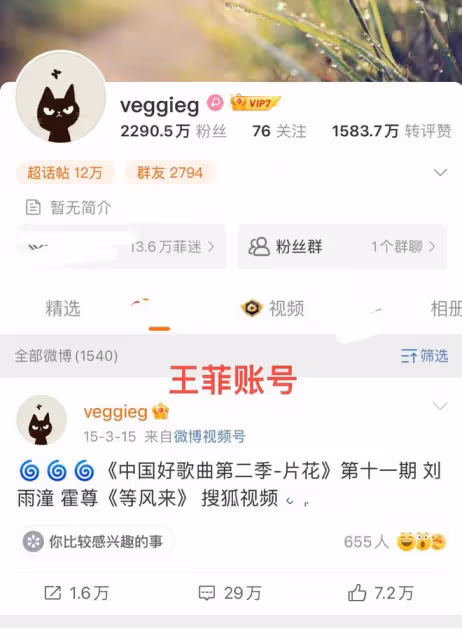 疑似王菲小號曬照,網友爆出其已經和謝霆鋒分手,半年內零互動