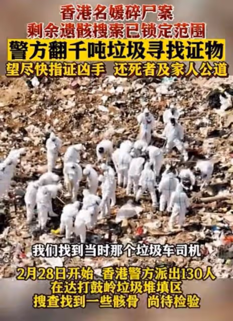 蔡天鳳案新進展:130名警力翻千噸垃圾,已找到部分殘骸待化驗