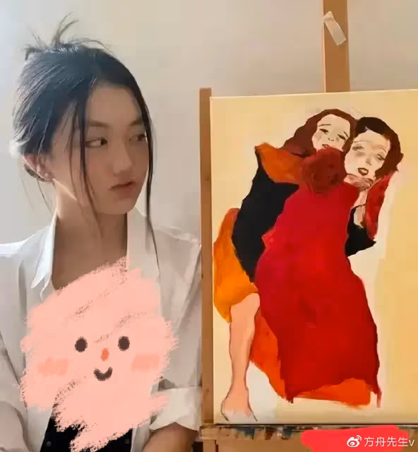 李亞鵬妻子曬母女同框,與李嫣畫作合影,喊繼女「嫣兒」有親和力