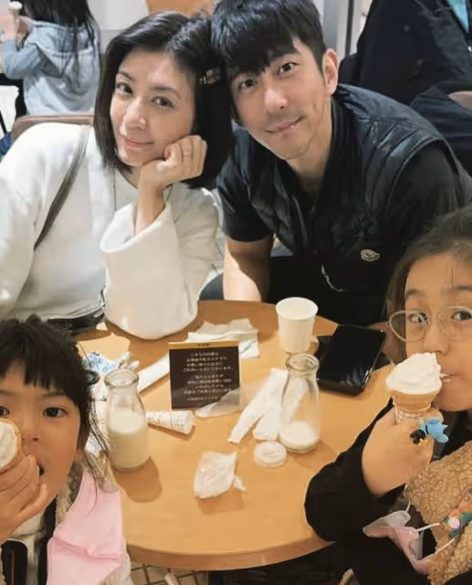修杰楷慶祝40歲生日,稱繼女梧桐妹是「寶貝女兒」,賈靜雯送香吻