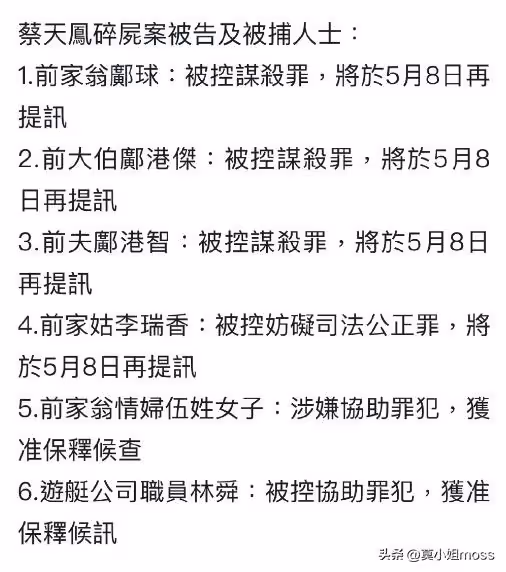 名媛蔡天鳳案第7名嫌犯身份曝光,系29歲女網紅,涉嫌協助鄺港智