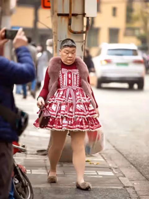 上海50歲公主走紅,長相酷似林允,愛穿洛麗塔,網友直呼:沒眼看