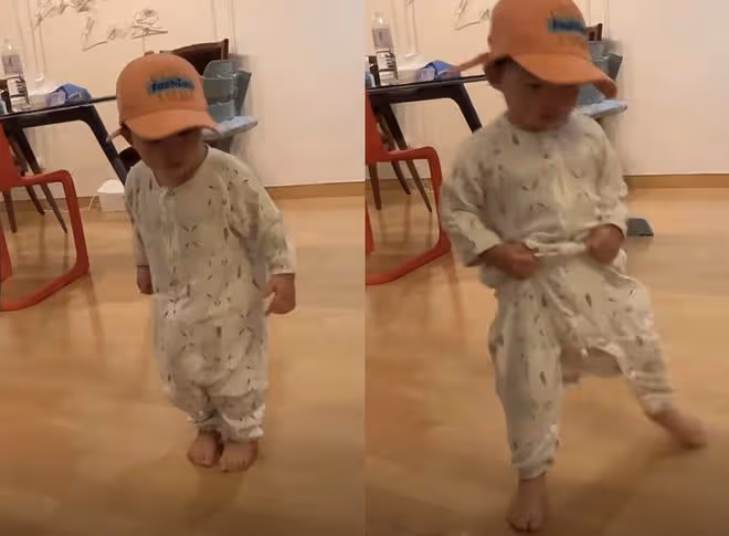 朱珠1歲女兒即興舞蹈,寶寶舞步喜感,不忘為自己鼓掌助興好可愛
