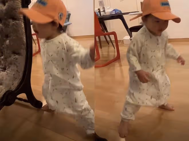 朱珠1歲女兒即興舞蹈,寶寶舞步喜感,不忘為自己鼓掌助興好可愛