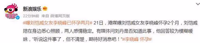 港媒曝李曉峰懷孕2個月，劉愷威父親回應：期待好消息！